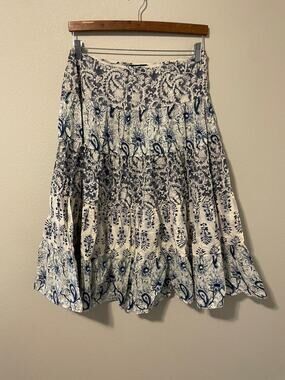 Ralph Lauren Skirt Womens 10P Blue Floral Cotton Tiered Peasant Boho Maxi Fairy